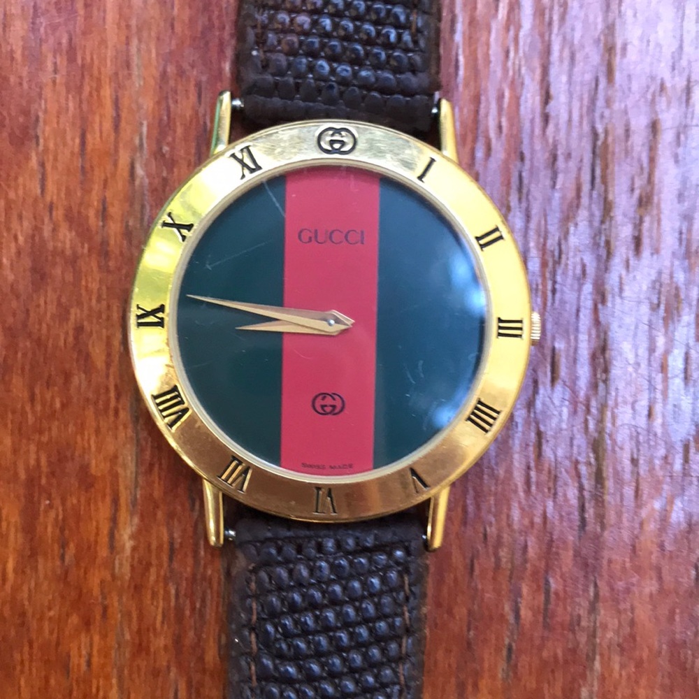 Unisex GUCCI 3000M Iconic Wristwatch Gold Plated Orig Lizard Strap. NEW BATTERY! - Picture 4 of 14